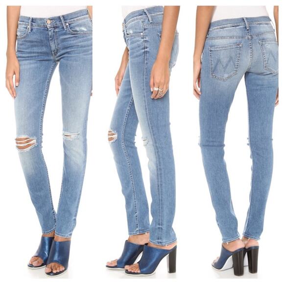 MOTHER The Muse Skinny Jeans Mid-Rise Destroyed Distressed Raw Hem in Wild Thing - Picture 2 of 14